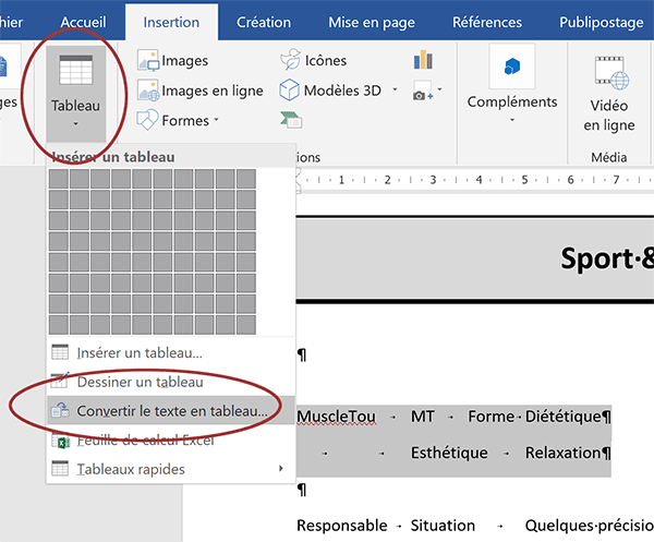 astuces Word un tableau structuré